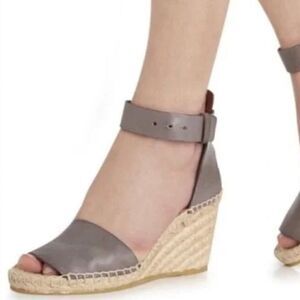 Vince Gray Leather Simona Espadrille Wedge Heeled Beach Sandals Sz 10
